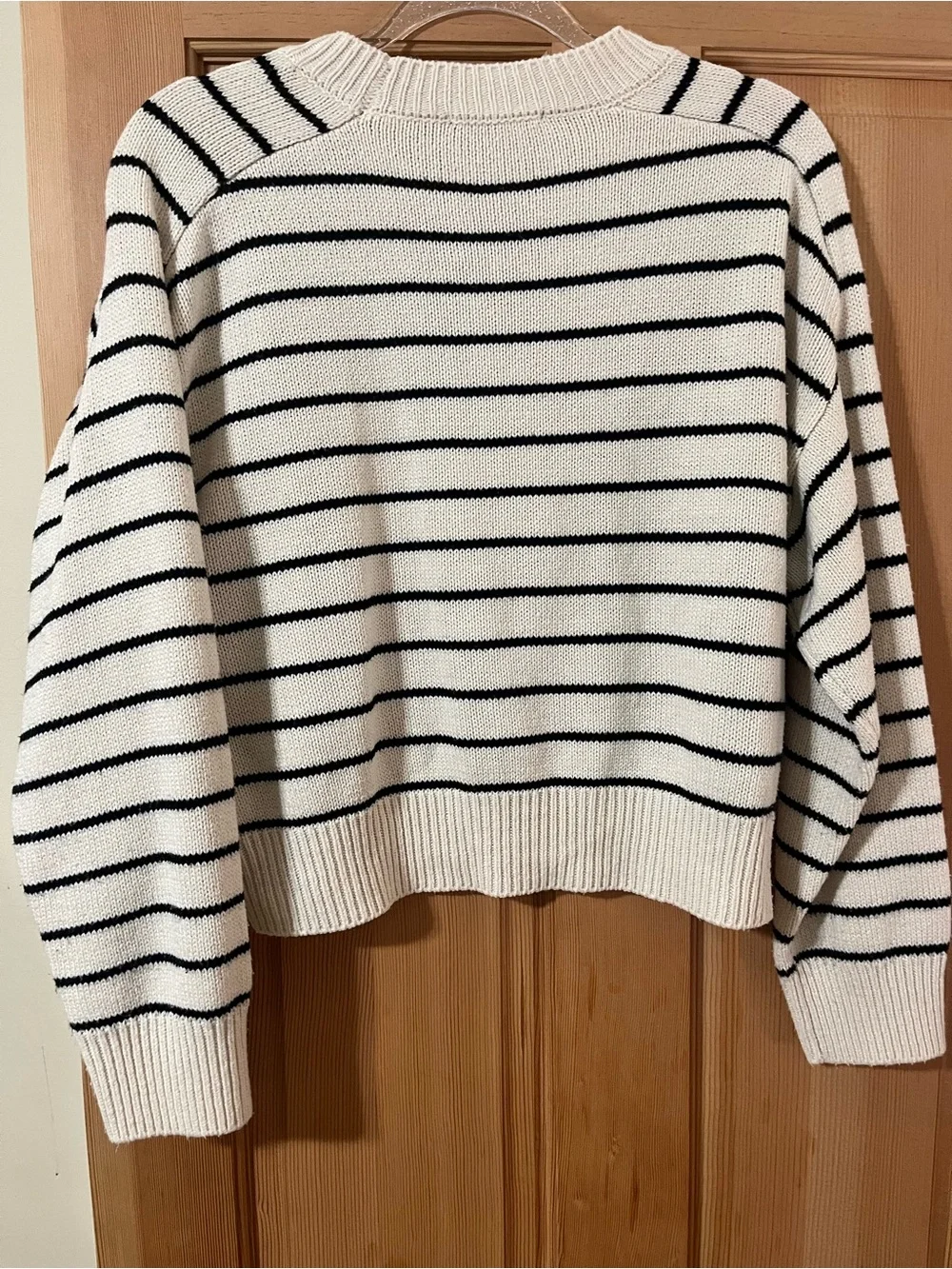 Tahari Cream and Black Striped Crewneck Sweater - Picture 3 of 3